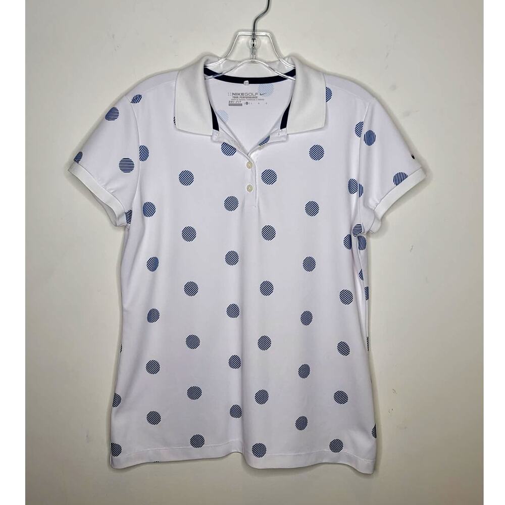 Nike Golf Tour Dri-Fit white blue polka dot short sleeve polo shirt - large